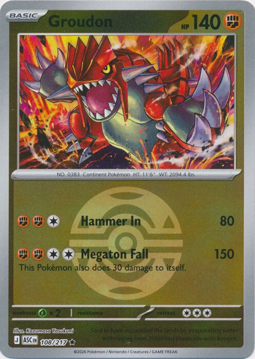 Groudon 108/217 Ascended Heroes - Ball & Rocket Reverse Holo